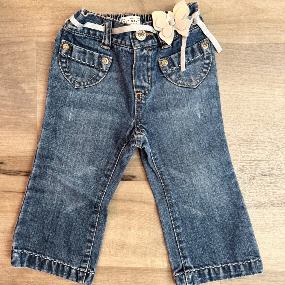 Old Navy Vintage Y2K 2007 Girls Butterfly Belt Jeans Heart Pockets 18-24 Months